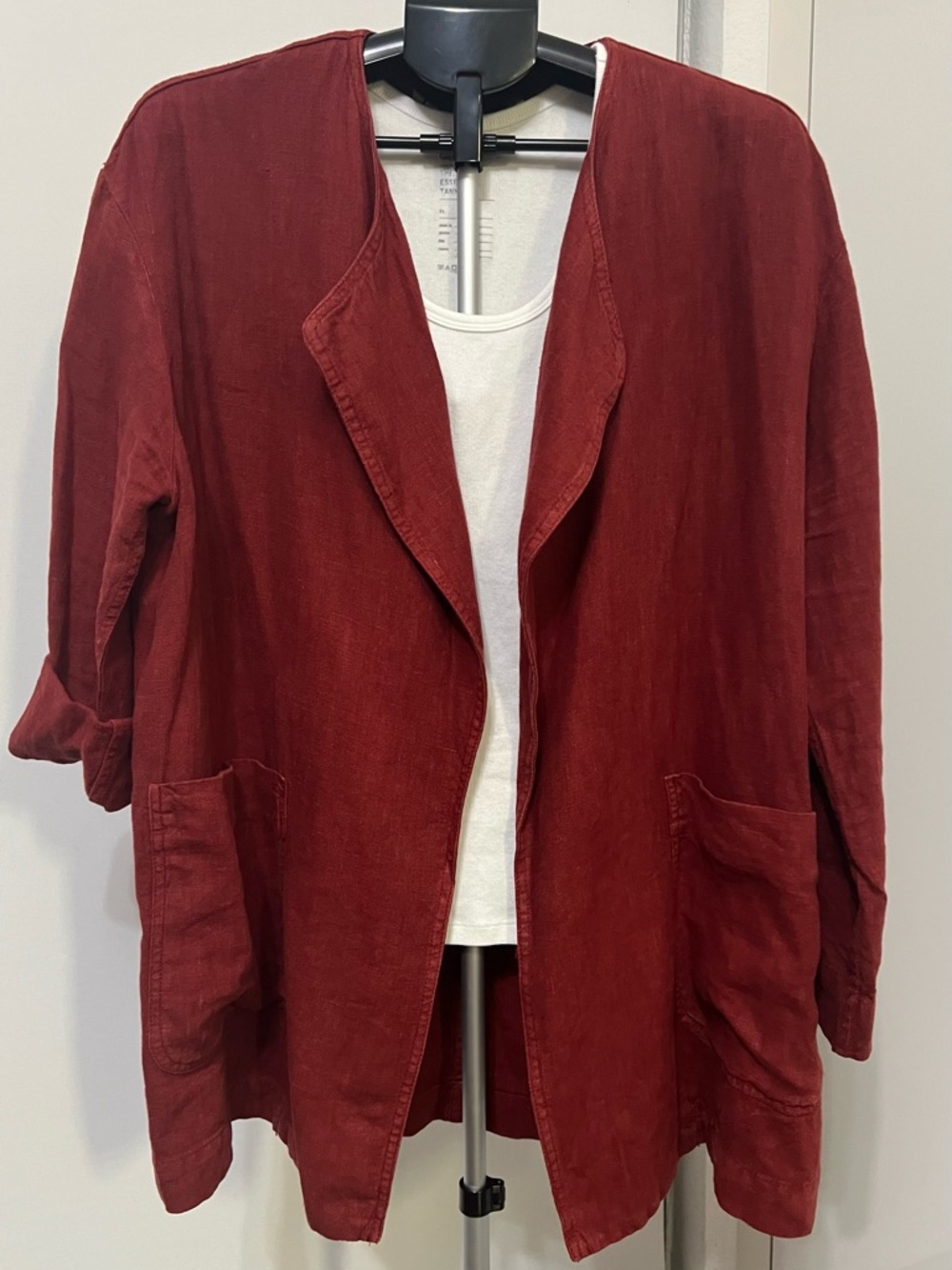 Zara Rust Red 100% Linen Open Front Jacket/ Duster Large